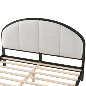 Queen Size Upholstered Platform Bed Frame With Linen Headboard
