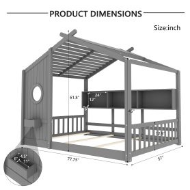 Full Size Floor House Bed for Toddler, Kids