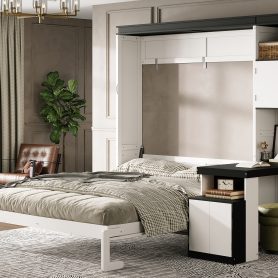 Full Size Murphy Bed With Desk And Storage Shelves And Cabinets