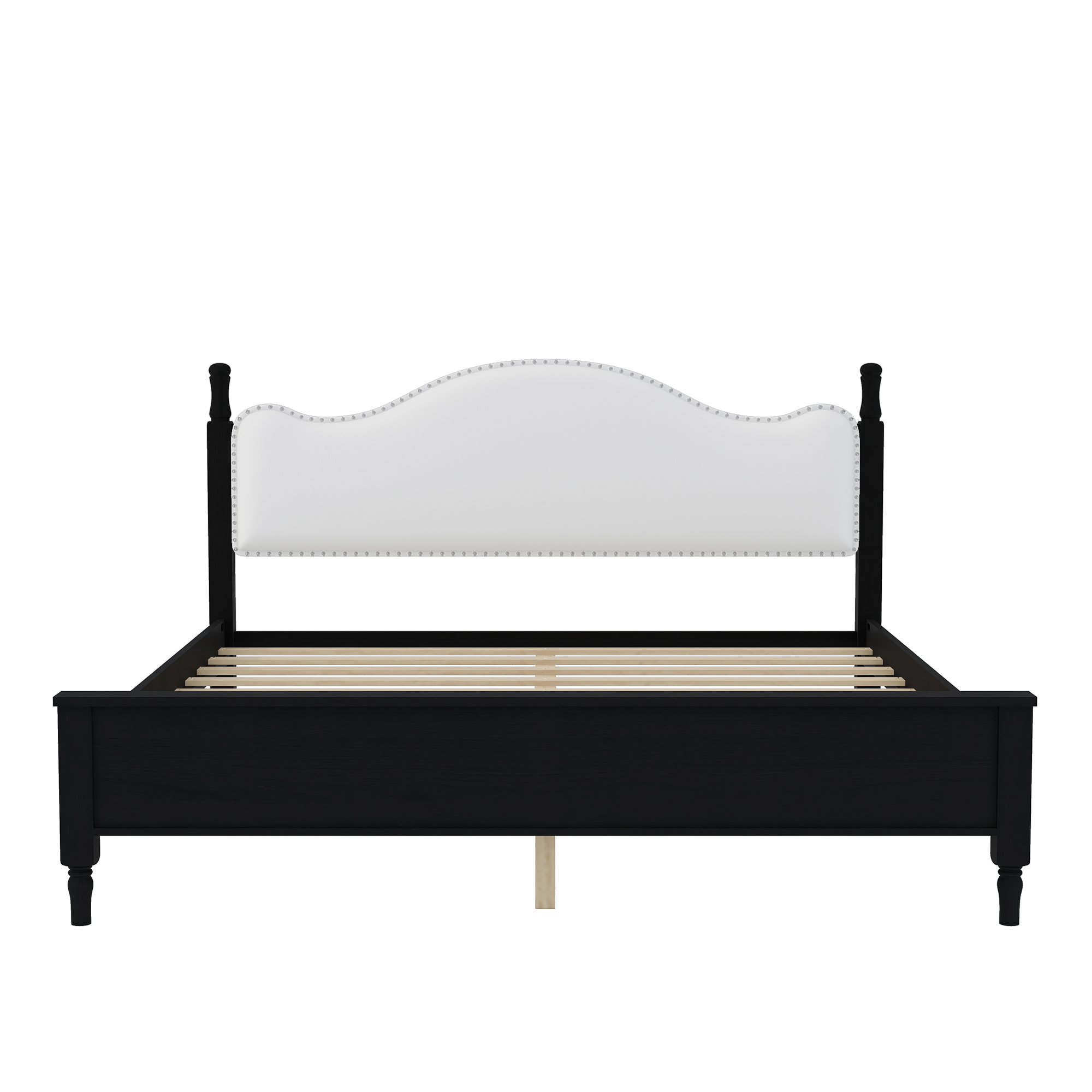 King Size Wood Platform Bed with Upholstered Headboard