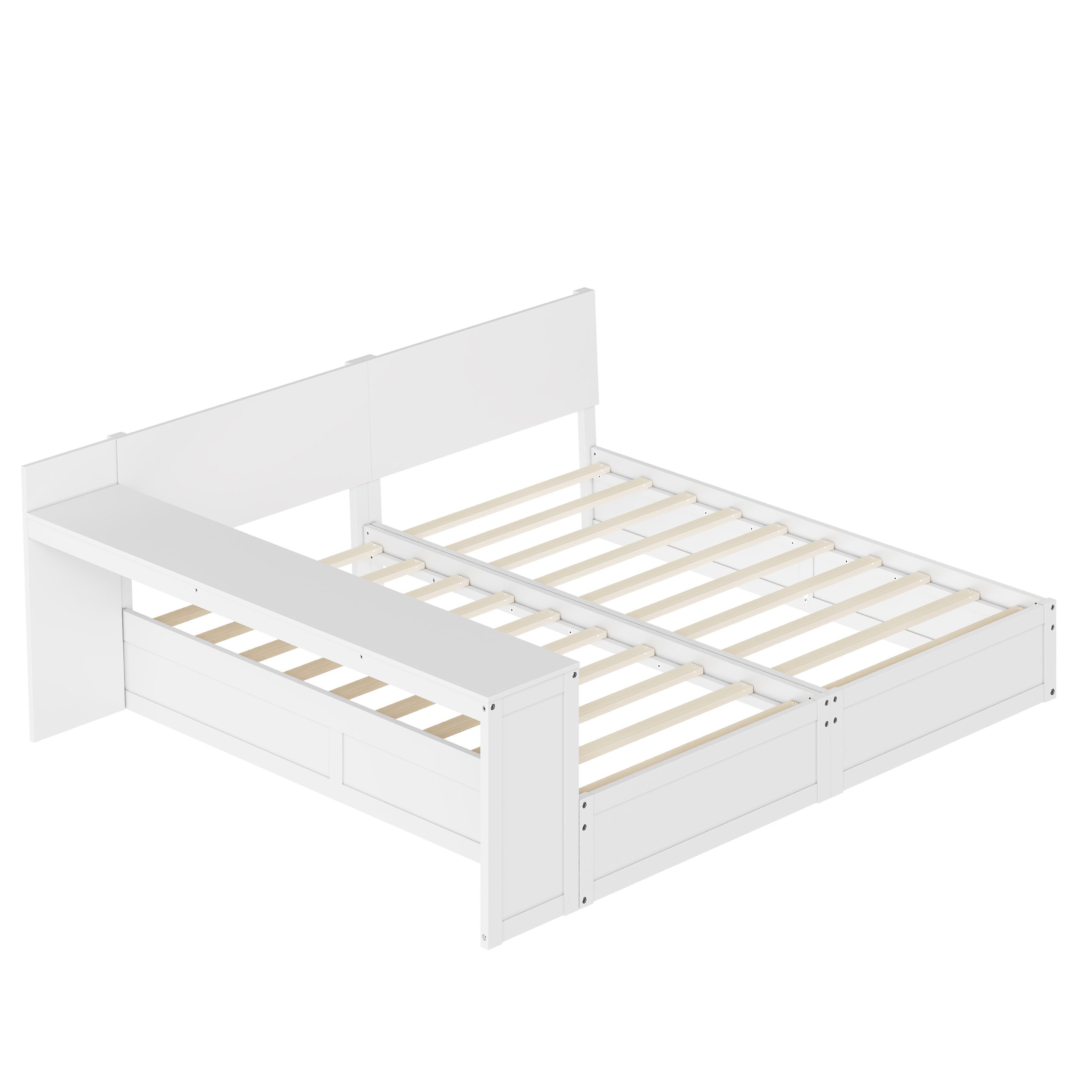 Twin Platform Bed Frame Set with Adjustable Storage Desk