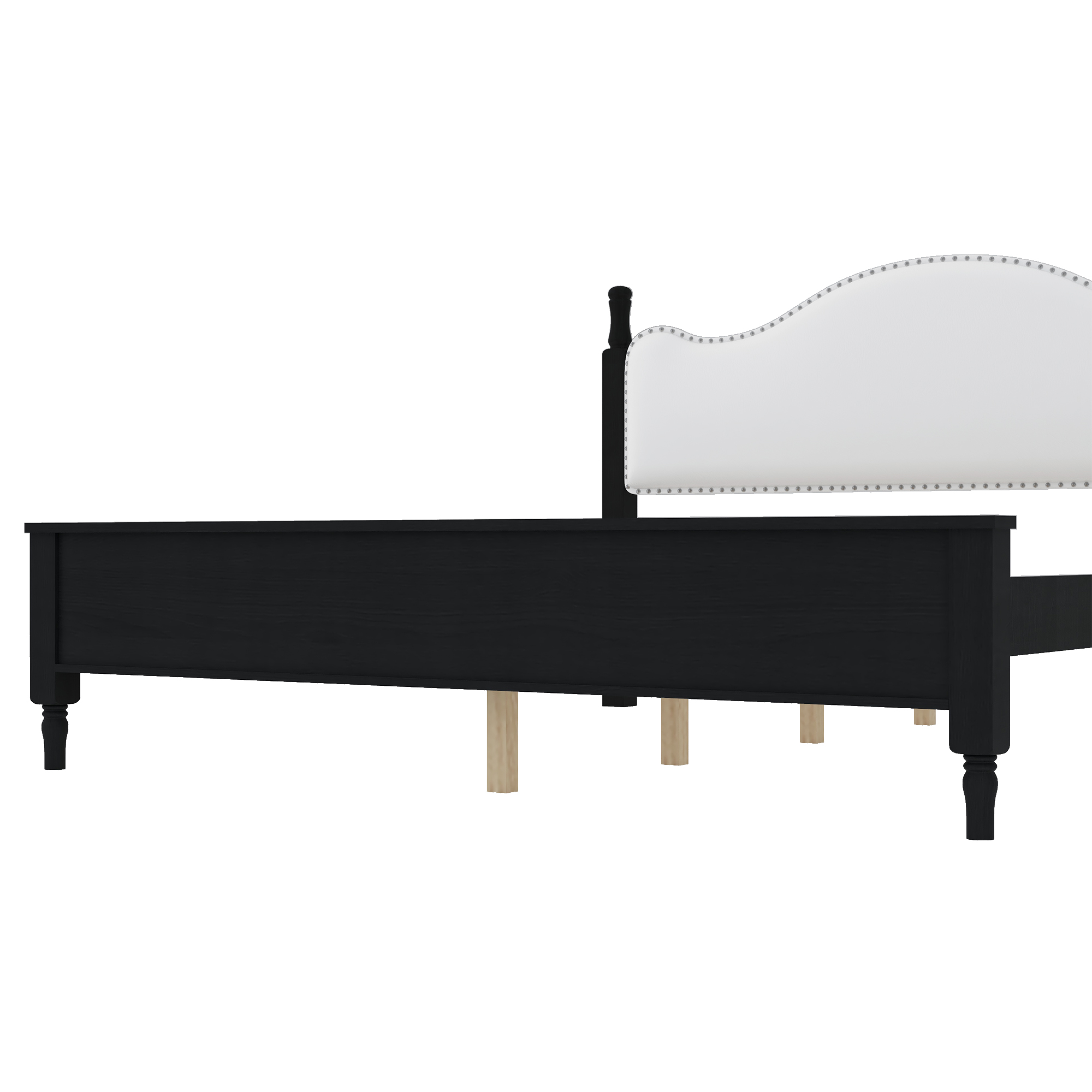 King Size Wood Platform Bed with Upholstered Headboard