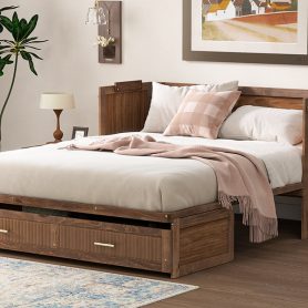 Pine Wood Cabinet Bed with Charging Station and Ripple Decoration Panels