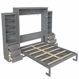 Full Size Murphy Bed with Storage Shelves and Drawers