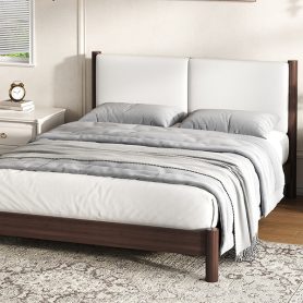 Wooden Platform Bed with PU Leather Headboard