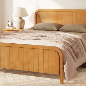 Wood Queen Bed Frame With Headboard, Noise-free Design, No Box Spring Needed