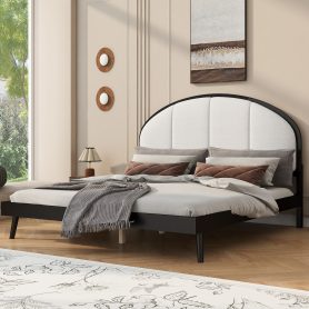 Queen Size Upholstered Platform Bed Frame With Linen Headboard