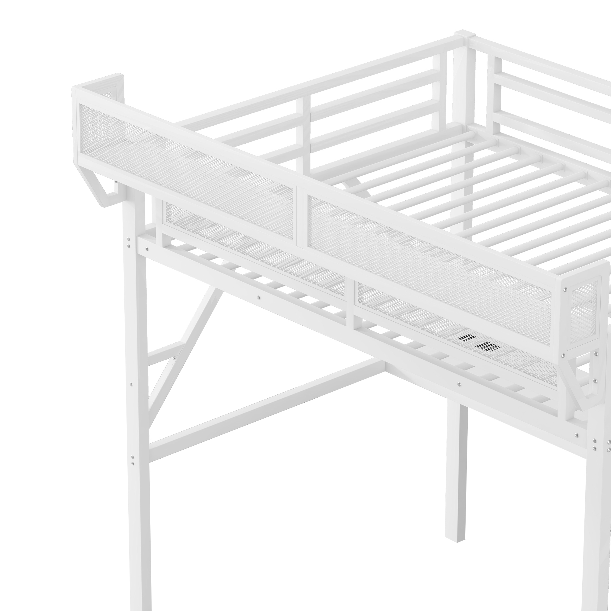 Metal Full Loft Bed With Desk, Charging Station, Stairs And Light