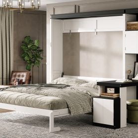 Queen Size Murphy Bed with Desk and Storage Shelves and Cabinets