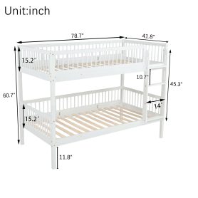 Twin Over Twin Pine Wood Bunk Bed With 2 Drawers, Convertible into 2 Twin Beds