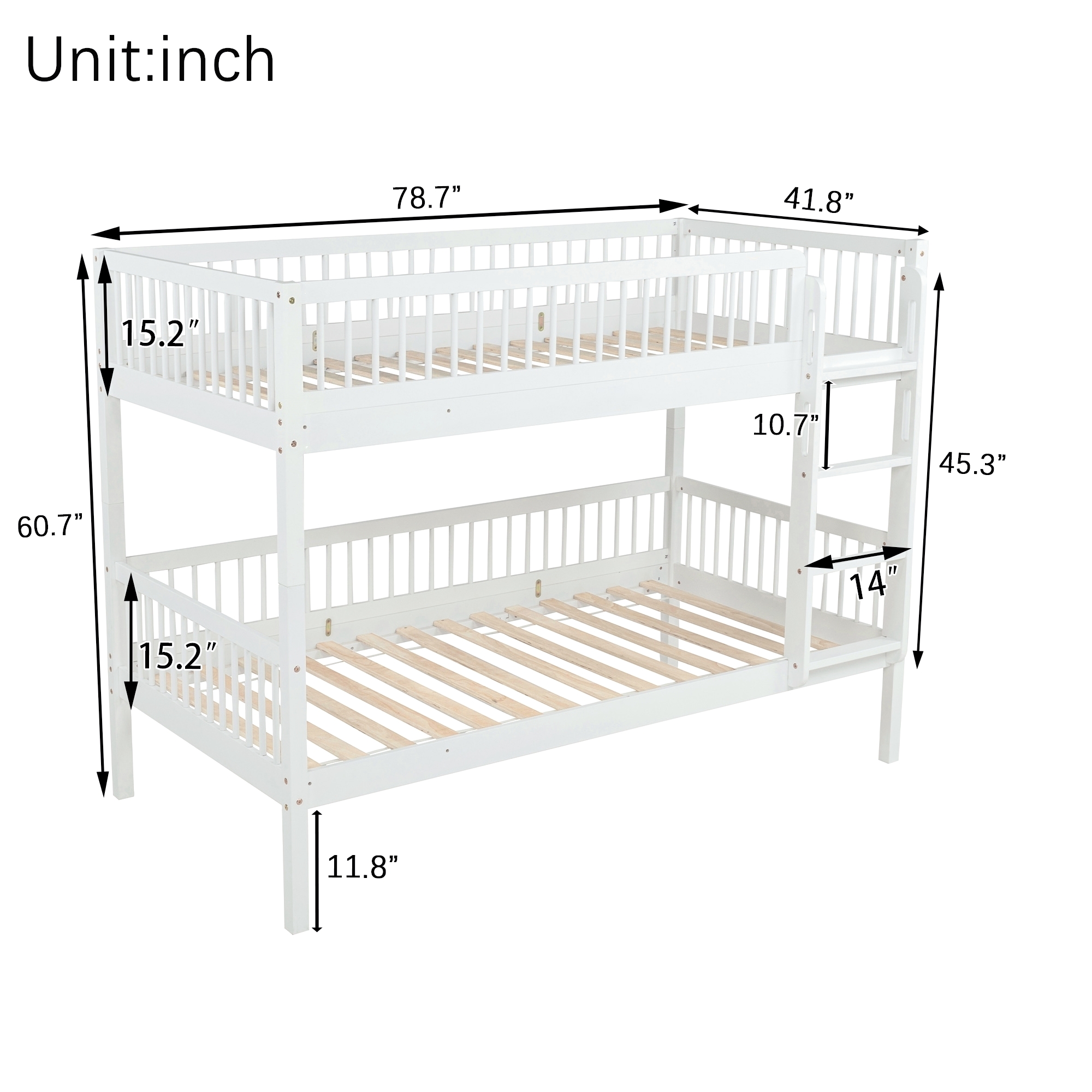 Twin Over Twin Pine Wood Bunk Bed With 2 Drawers, Convertible into 2 Twin Beds