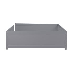 Full Size Rubber Wood Floor Bed with Guardrails, Built-in Book Rack