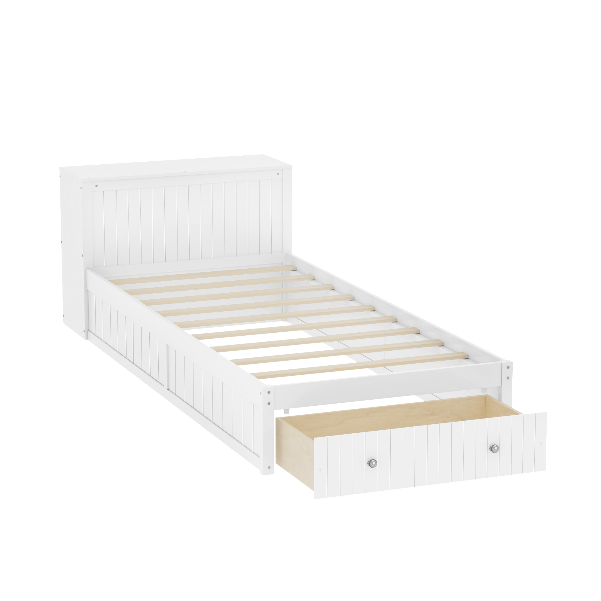 Twin Wood Bed Frame with wide Headboard, Footboard Drawers & Side Shelves