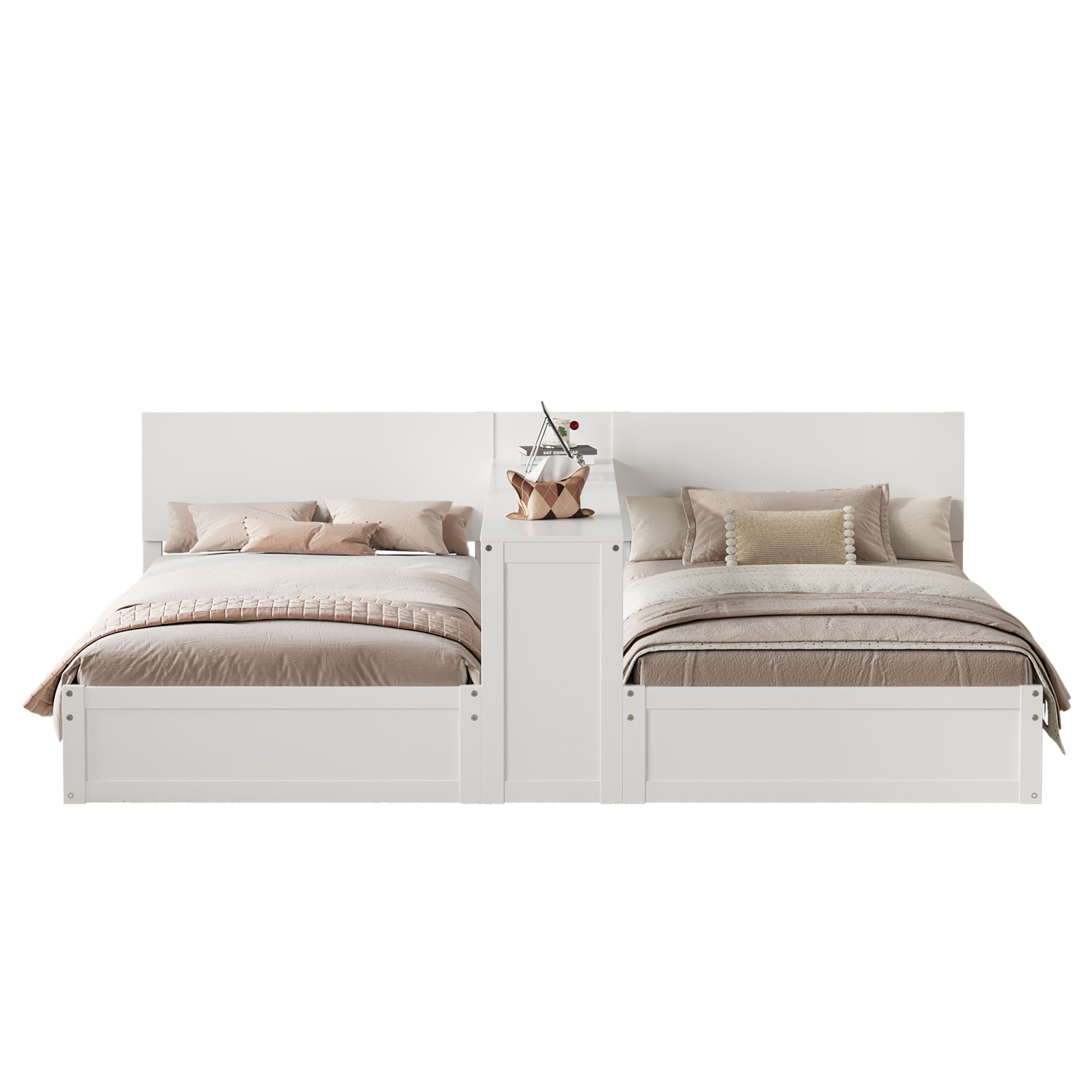 Twin Platform Bed Frame Set with Adjustable Storage Desk