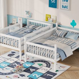 Twin Over Twin Pine Wood Bunk Bed With 2 Drawers, Convertible into 2 Twin Beds