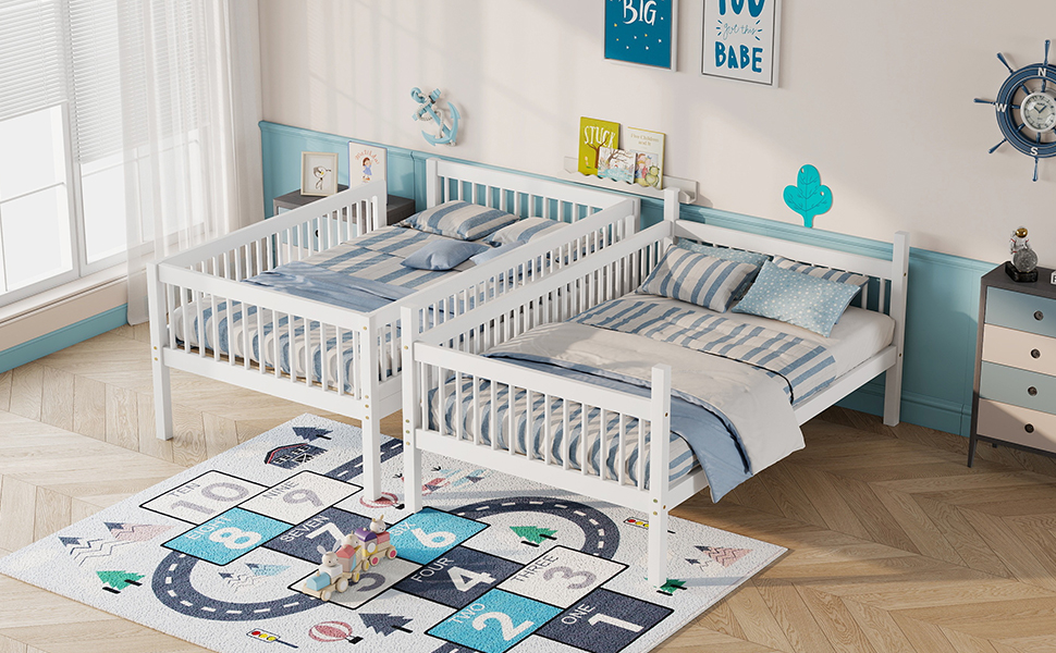 Twin Over Twin Pine Wood Bunk Bed With 2 Drawers, Convertible into 2 Twin Beds
