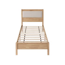 Twin Xl Size Solid Rubber Wooden Bed With Upholstered Headboard