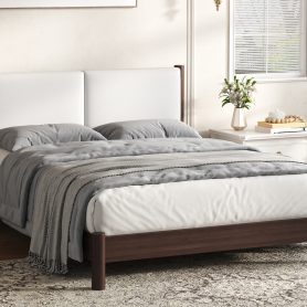 Wooden Platform Bed with PU Leather Headboard