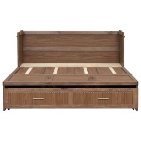 Pine Wood Cabinet Bed with Charging Station and Ripple Decoration Panels