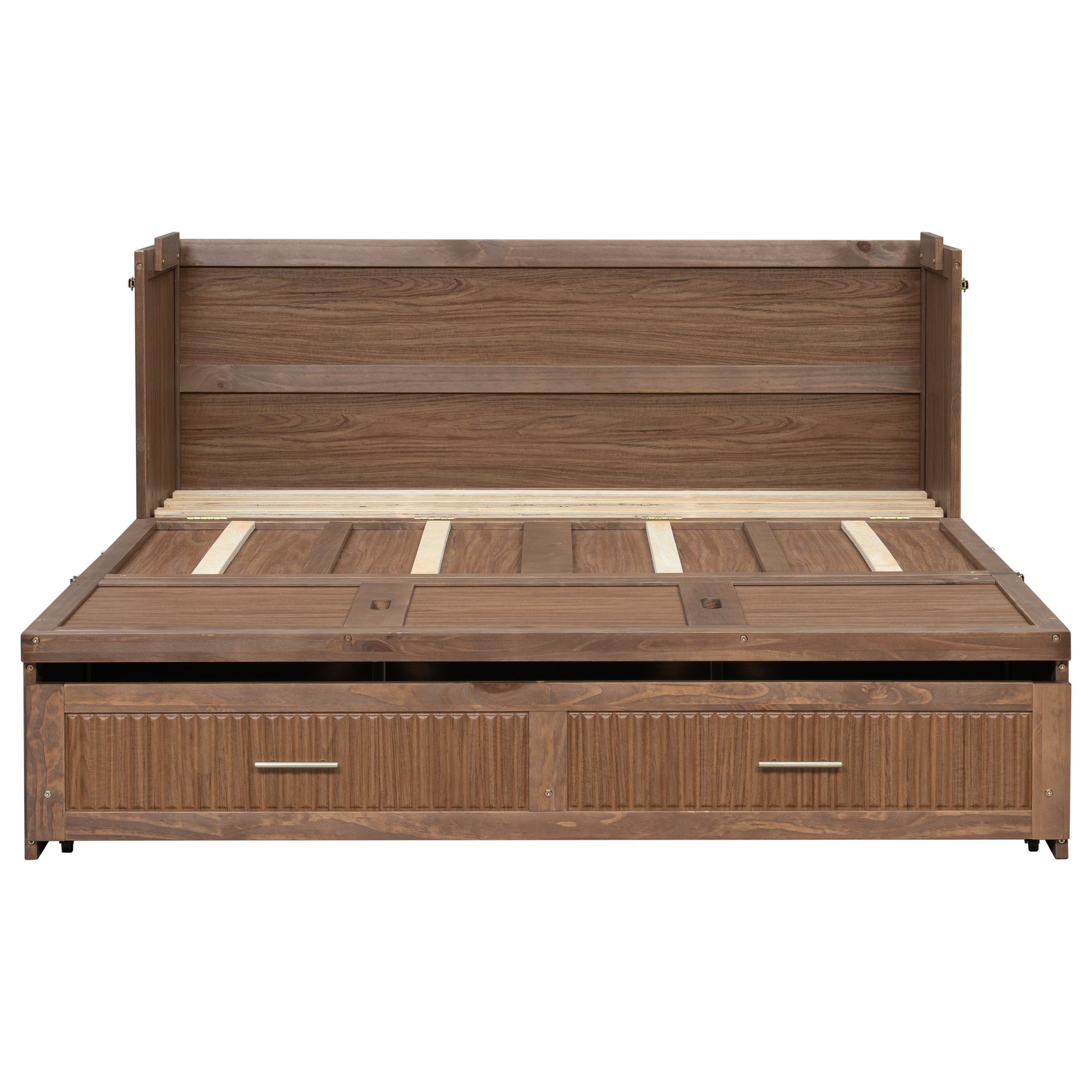 Pine Wood Cabinet Bed with Charging Station and Ripple Decoration Panels