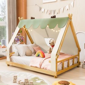 Full Size House Bed with Tent and Light