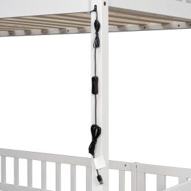 Twin Over Twin Bunk Bed With Slide, Storage Staircase, Bedside Storage Rack, LED Lights