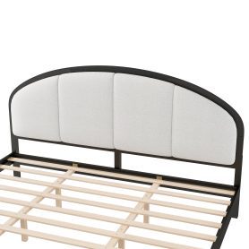 King Size Upholstered Platform Bed Frame With Linen Headboard