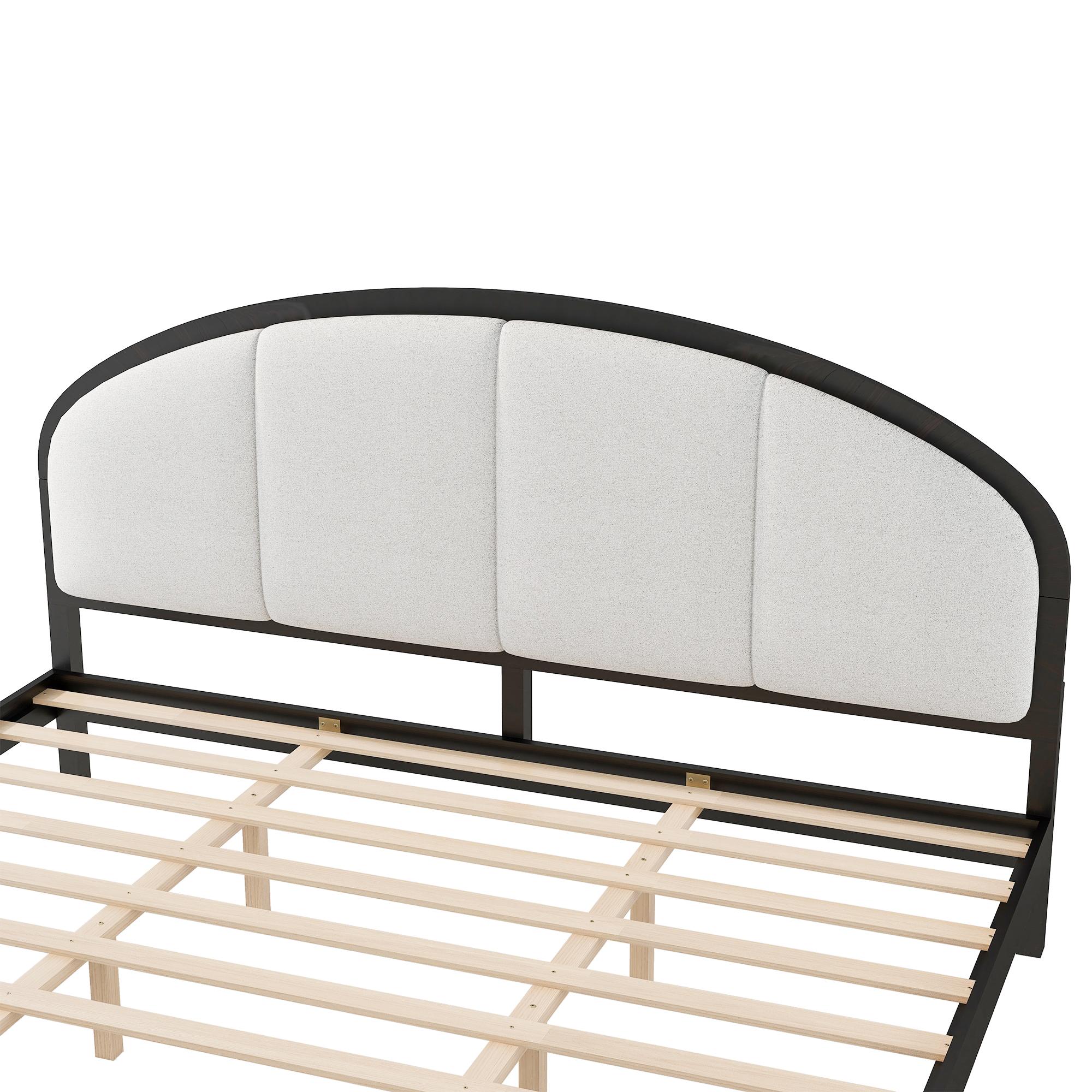 King Size Upholstered Platform Bed Frame With Linen Headboard