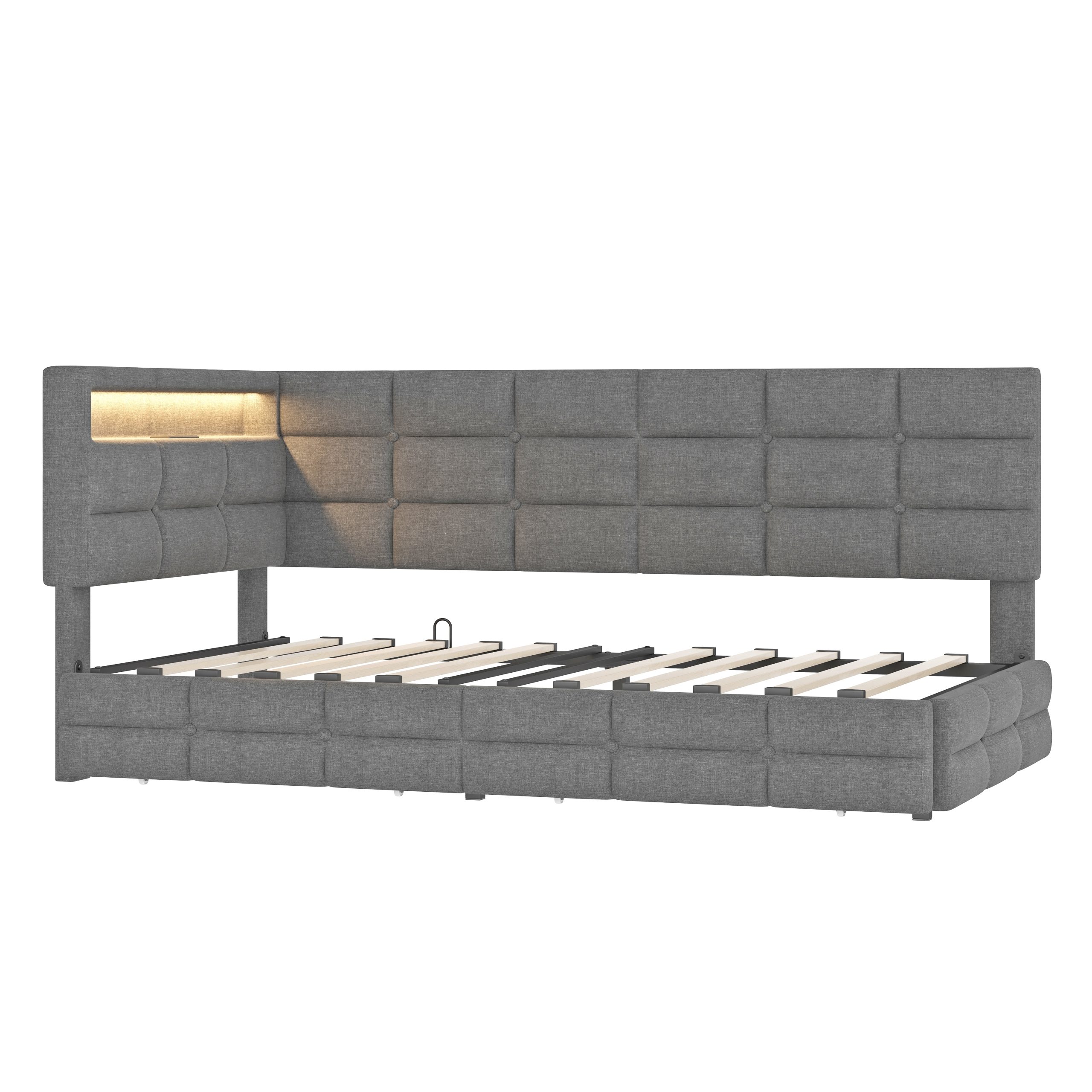 Upholstered Twin Size Daybed with Storage 2 Drawers and Charging Station