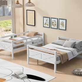 Twin Over Full Bunk Bed With Ladder, Safety Guardrail