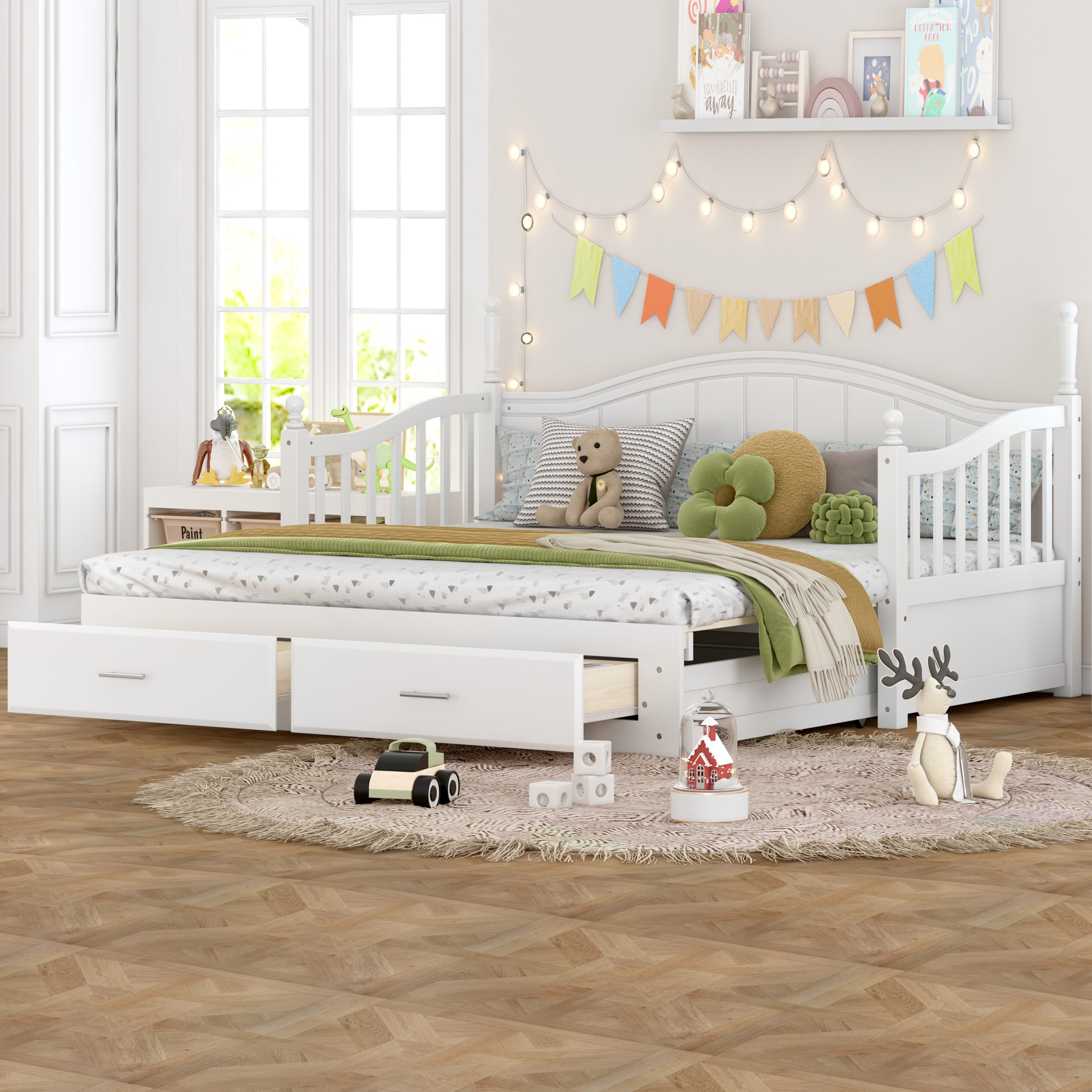 Wooden Twin Size Daybed with Twin Size Trundle