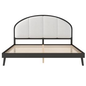 Queen Size Upholstered Platform Bed Frame With Linen Headboard