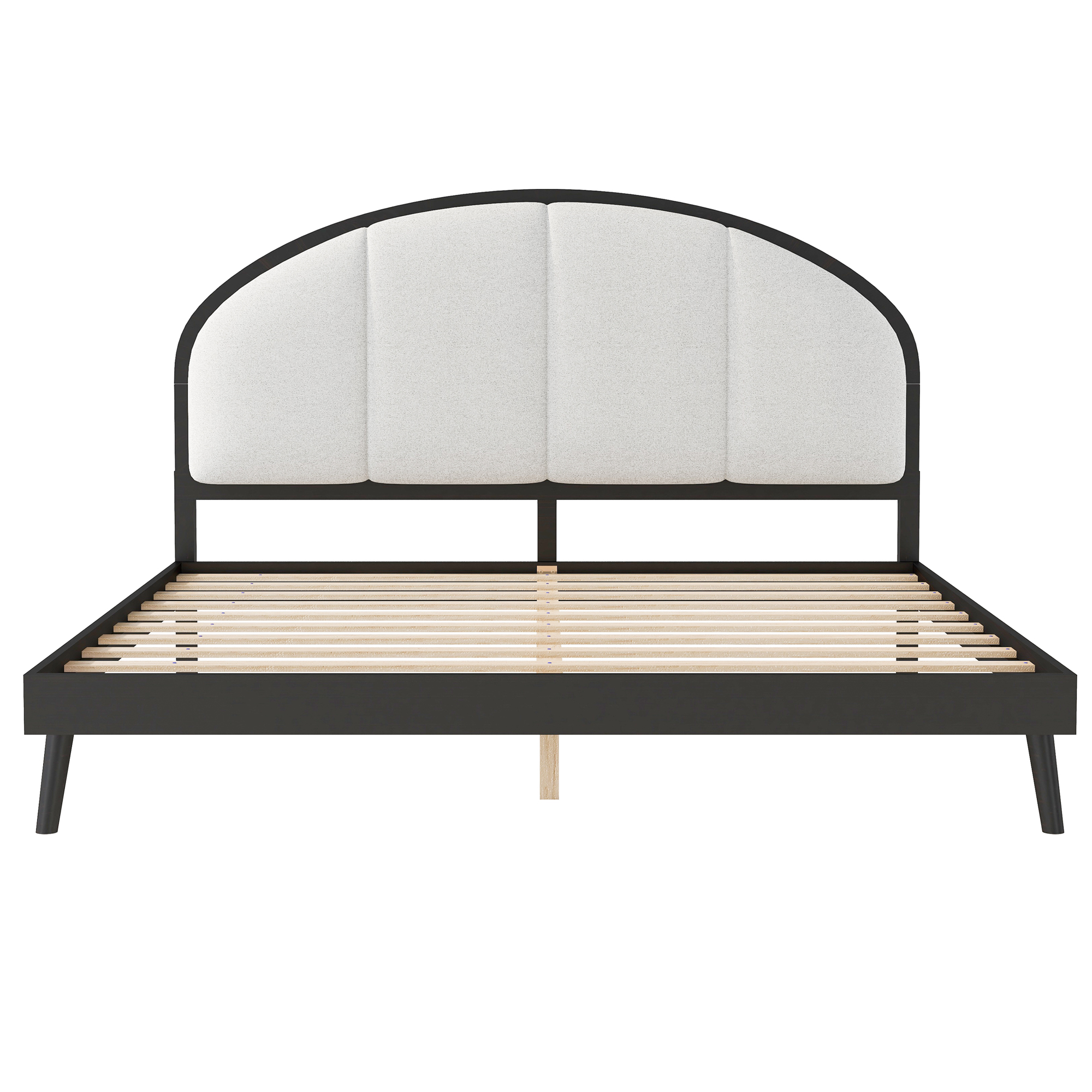 Queen Size Upholstered Platform Bed Frame With Linen Headboard