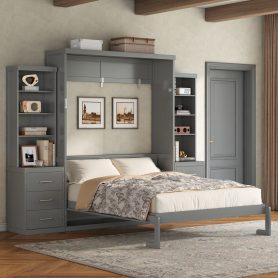 Full Size Murphy Bed with Storage Shelves and Drawers