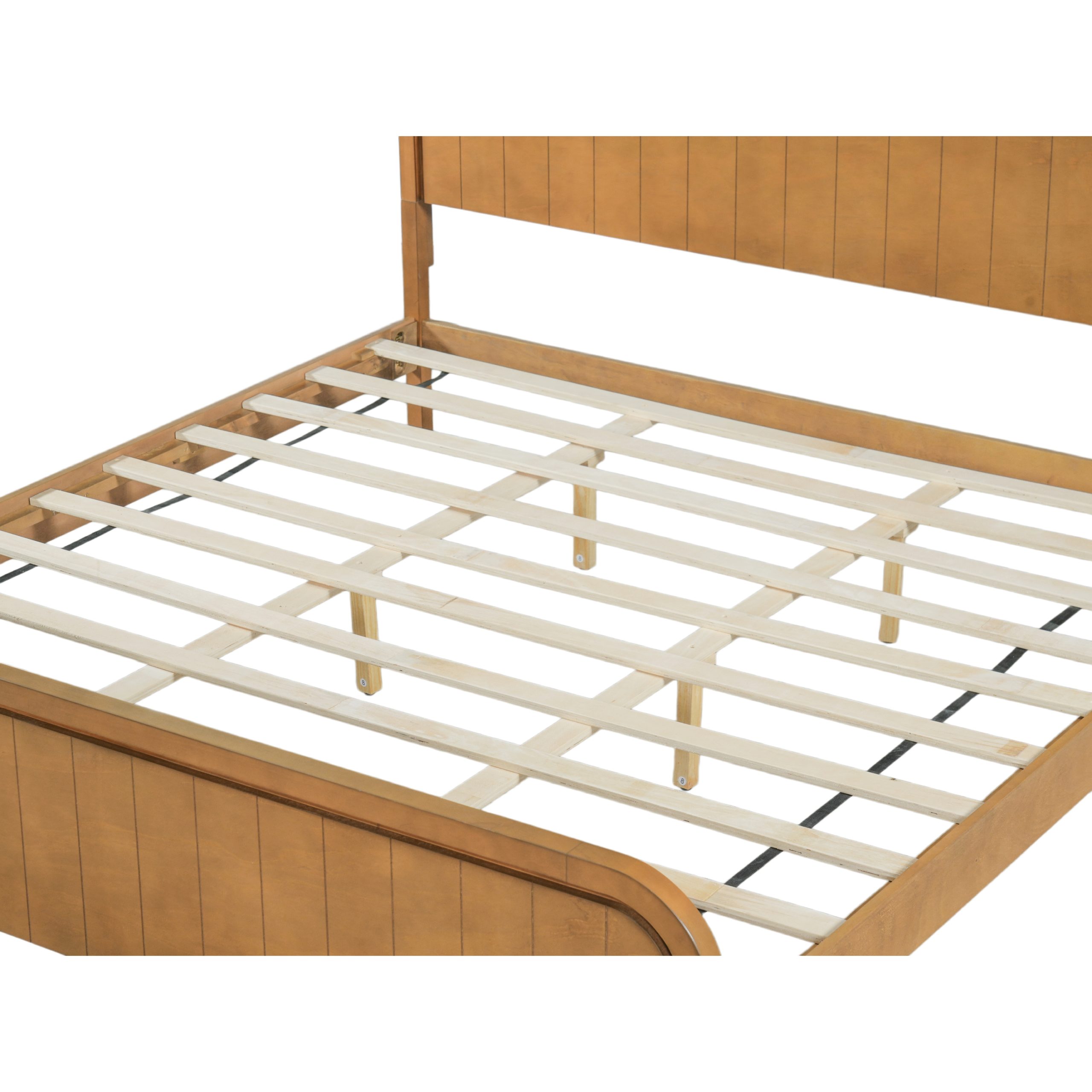 Wood King Bed Frame With Headboard, Noise-free Design, No Box Spring Needed