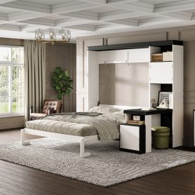 Full Size Murphy Bed With Desk And Storage Shelves And Cabinets
