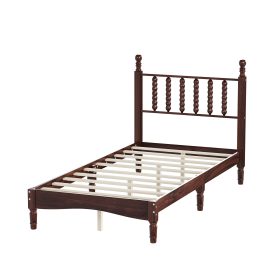 Retro Style Twin Size Wood Platform Bed With Gourd Shaped Headboard