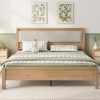 Queen Size Solid Rubber Wooden Bed With Upholstered Headboard