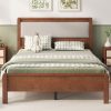 Full Size Solid Rubber Wooden Bed With Upholstered Headboard