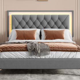 Queen Size Upholstered Bed Frame With LED Lights