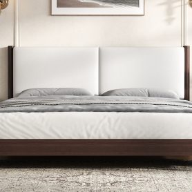 Wooden Platform Bed with PU Leather Headboard, King Size