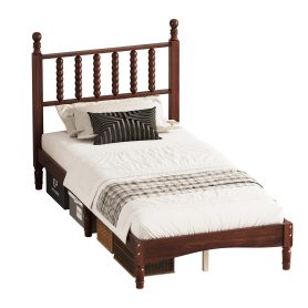 Retro Style Twin Size Wood Platform Bed With Gourd Shaped Headboard