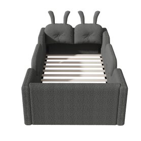 Upholstered Twin Size Platform Bed with Rabbit Cushion