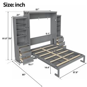 Full Size Murphy Bed with Storage Shelves and Drawers