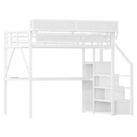 Metal Full Loft Bed With Desk, Charging Station, Stairs And Light