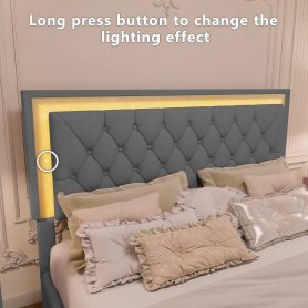 Queen Size Upholstered Bed Frame With LED Lights