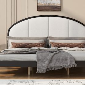 King Size Upholstered Platform Bed Frame With Linen Headboard