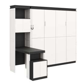 Queen Size Murphy Bed with Desk and Storage Shelves and Cabinets