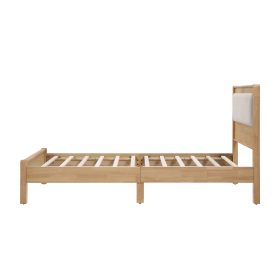 Twin Xl Size Solid Rubber Wooden Bed With Upholstered Headboard