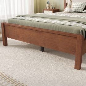 Full Size Solid Rubber Wooden Bed With Upholstered Headboard